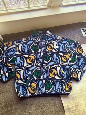 Parks Project Blue Green Pullover Sweatshirt Snap Collar XL Abstract